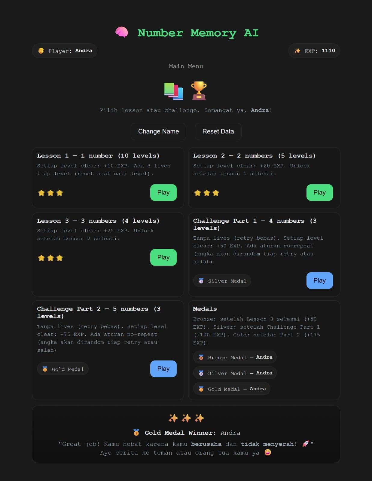 Main menu
